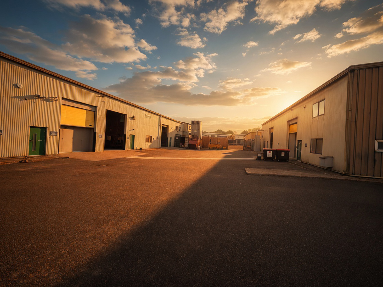 The Sarivale premises at Beversbrook Industrial Estate in Calne at sunset.