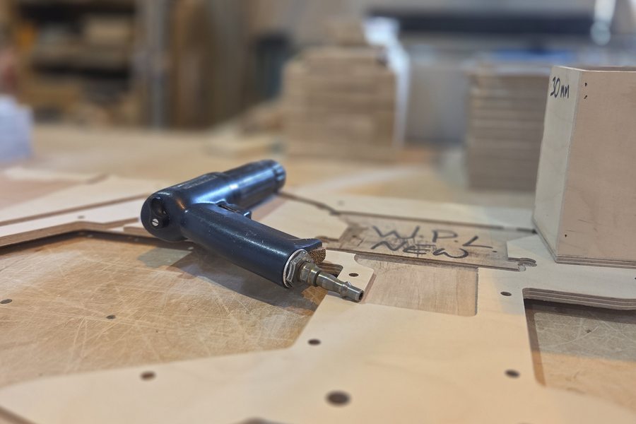 Stacked CNC test-cut samples used to prove a new programme.